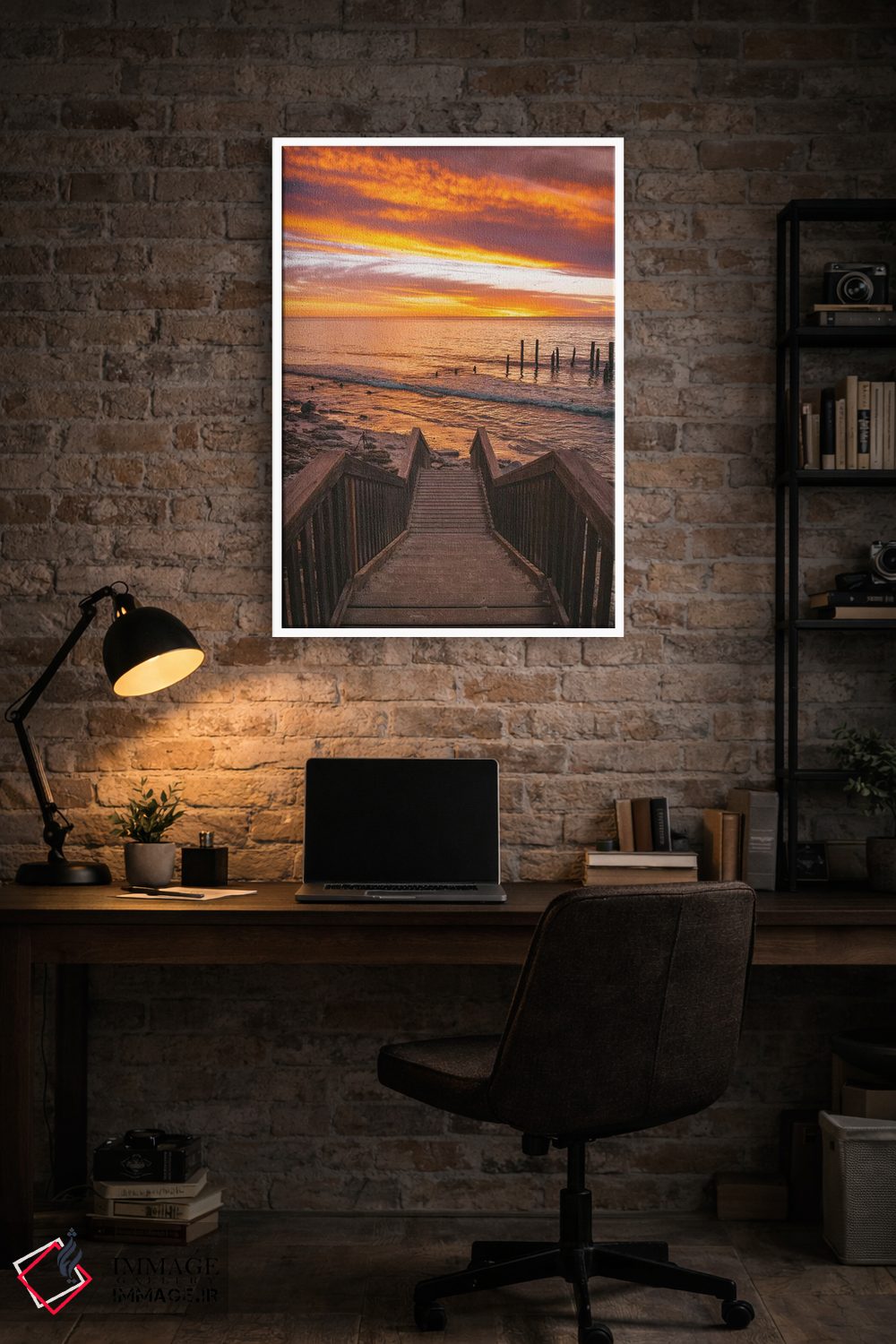 تابلو دکوراتیو پله های کنار ساحل در غروب اثر جیمز وودیکا - D4W