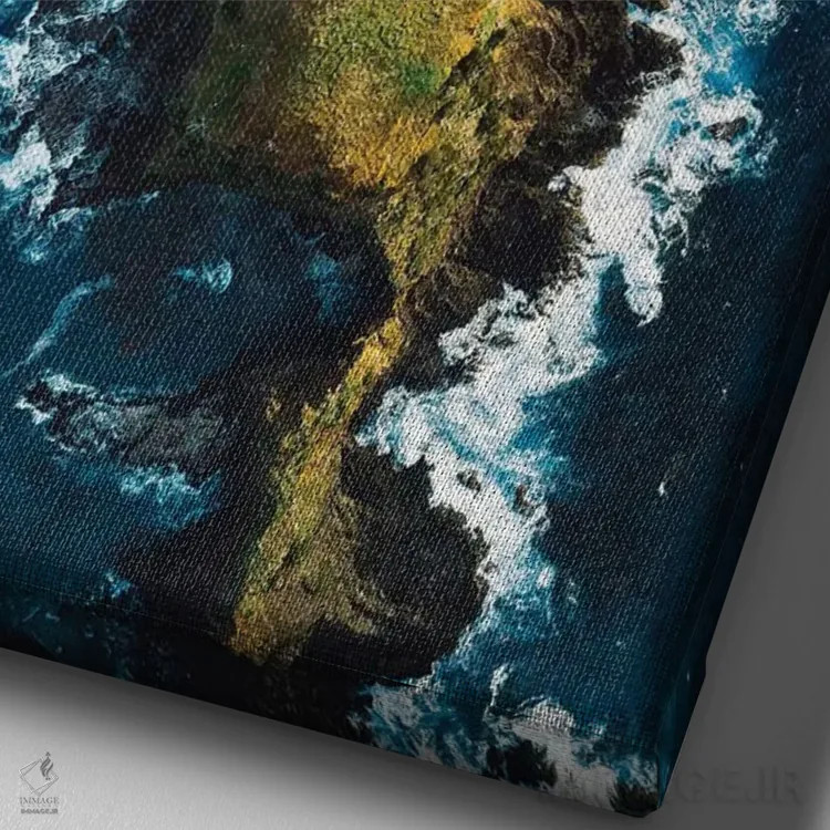 تابلو دکوراتیو نمای هوایی ساحل جزیره سنگی اثر جیمز وودیکا - نمای نزدیک بافت بوم