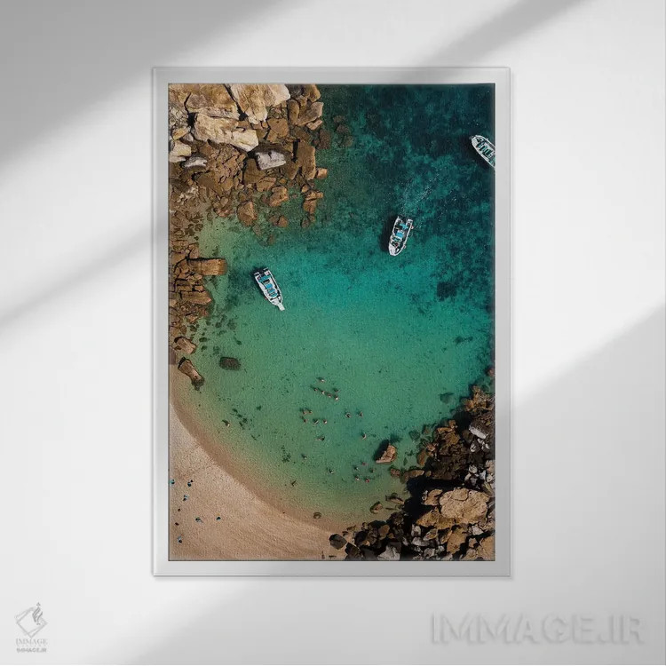 تابلو دکوراتیو نمای هوایی ساحل جزیره بیگه اثر جیمز وودیکا - نمای قابدار سفید