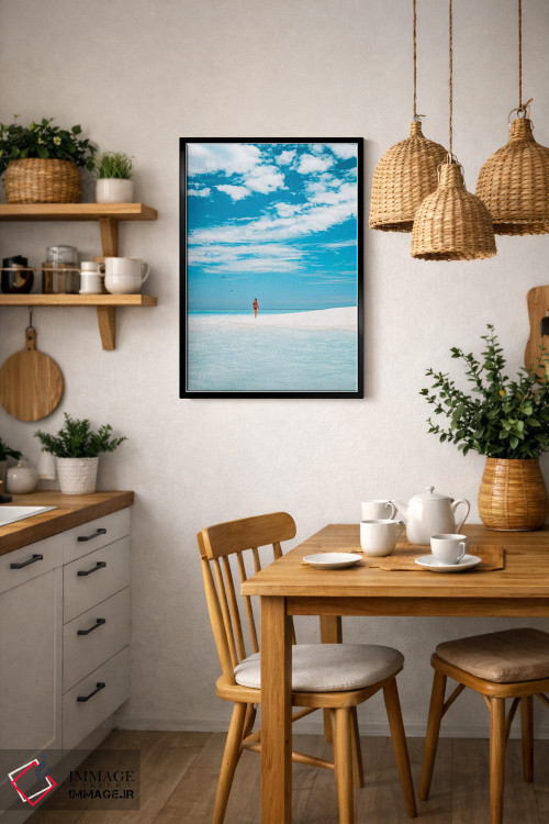 تابلو دکوراتیو دختر در حال پیاده روی در ساحل جزیره بهشت اثر جیمز وودیکا - D6B
