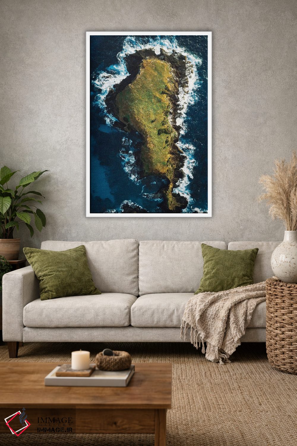 تابلو دکوراتیو نمای هوایی ساحل جزیره سنگی اثر جیمز وودیکا - D1W