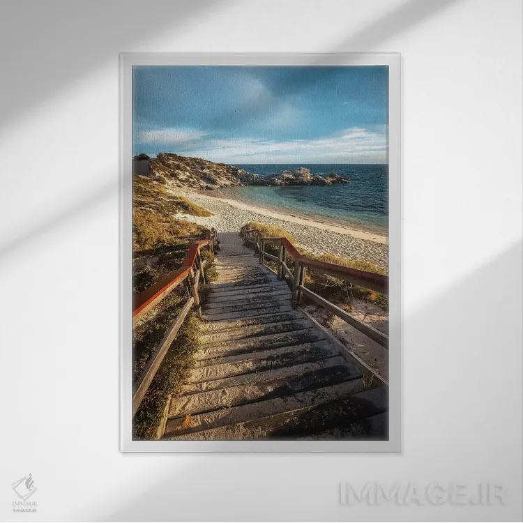 تابلو دکوراتیو پله های غروب جزیره راتنست اثر جیمز وودیکا - نمای قابدار سفید