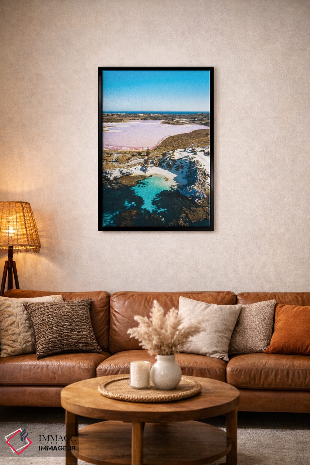 تابلو دکوراتیو دریاچه صورتی با اقیانوس فیروزه ای اثر جیمز وودیکا - D2B
