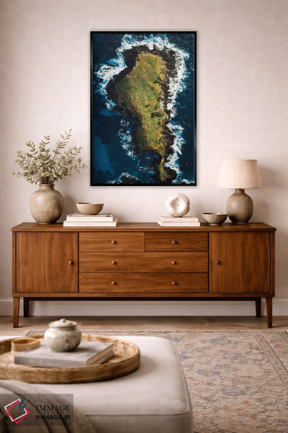 تابلو دکوراتیو نمای هوایی ساحل جزیره سنگی اثر جیمز وودیکا - D3B