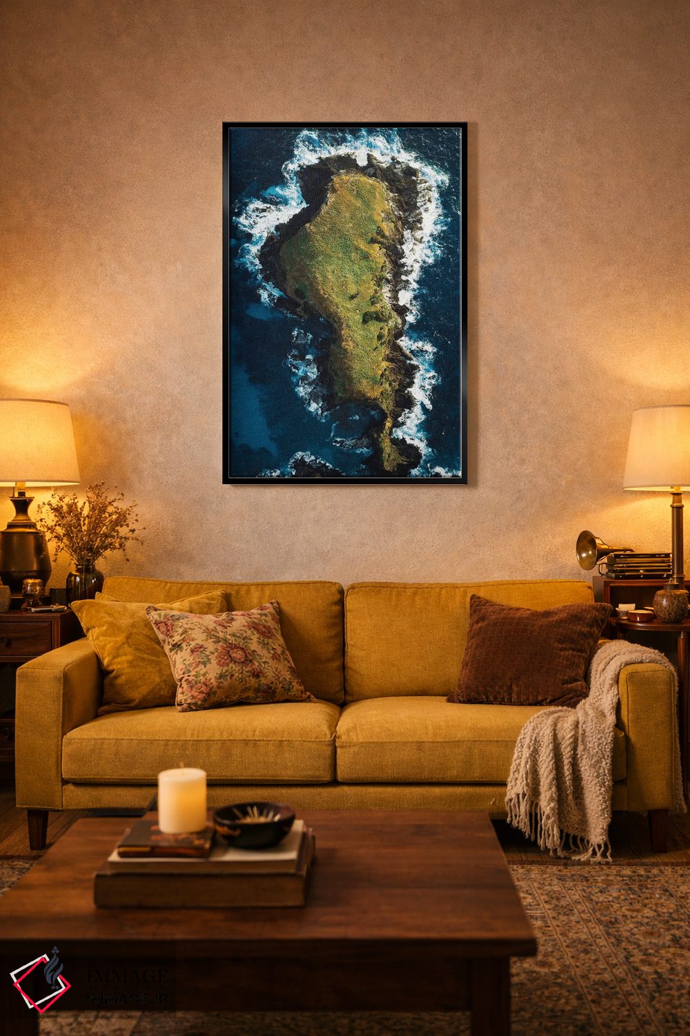 تابلو دکوراتیو نمای هوایی ساحل جزیره سنگی اثر جیمز وودیکا - D4B