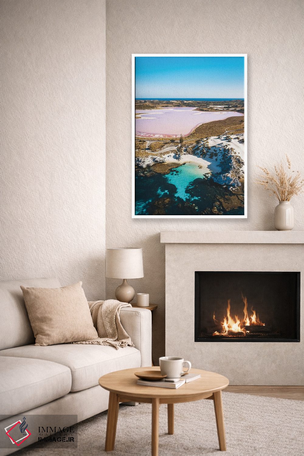 تابلو دکوراتیو دریاچه صورتی با اقیانوس فیروزه ای اثر جیمز وودیکا - D6W
