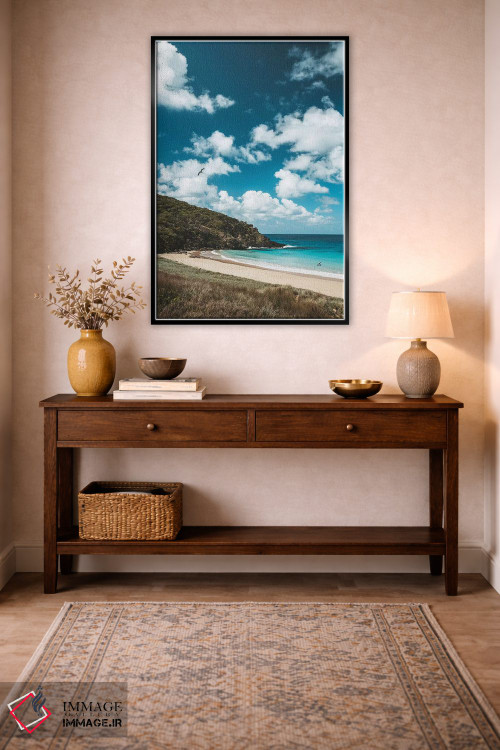 تابلو دکوراتیو ساحل جزیره خلوت با آب آبی اثر جیمز وودیکا - D4B