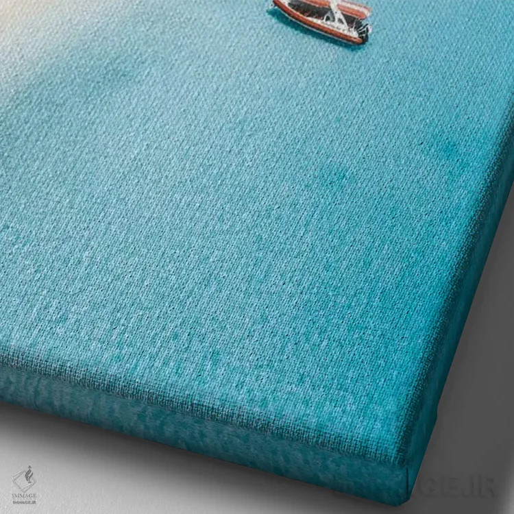 تابلو دکوراتیو نمای هوایی ساحل جزیره با آب آبی و شن سفید اثر جیمز وودیکا - نمای نزدیک بافت بوم