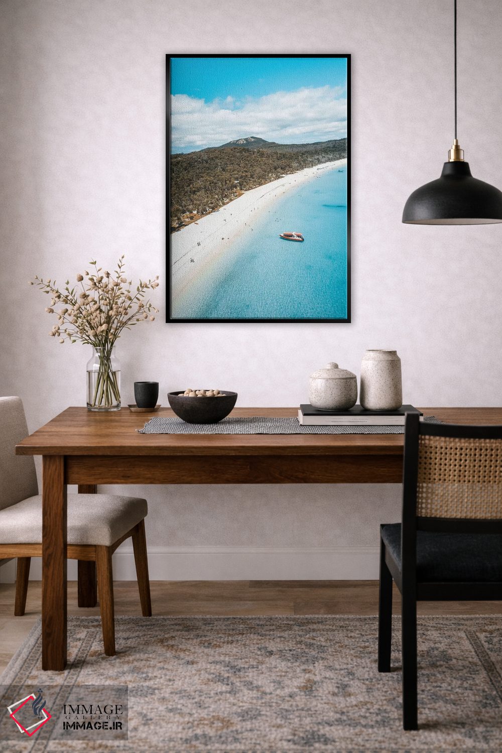 تابلو دکوراتیو نمای هوایی ساحل جزیره با آب آبی و شن سفید اثر جیمز وودیکا - D4B