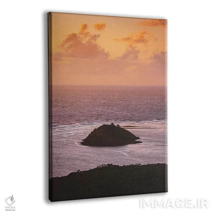 تابلو دکوراتیو رنگ های غروب بر فراز اقیانوس و جزیره اثر جیمز وودیکا - نمای پرسپکتیو محصول