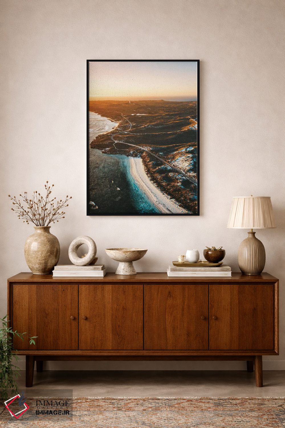 تابلو دکوراتیو نمای هوایی خط ساحلی جزیره راتنست در غروب اثر جیمز وودیکا - D1B