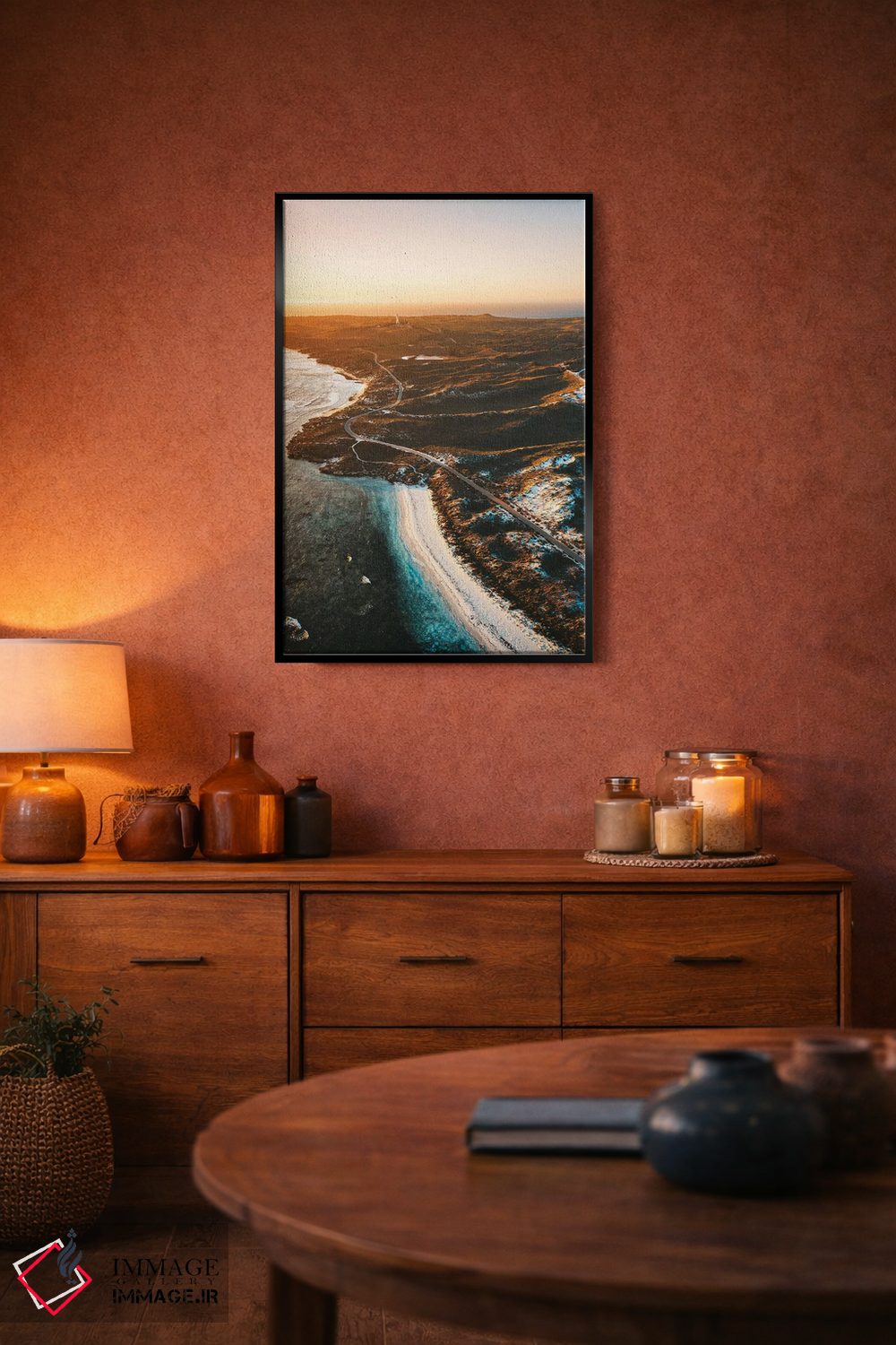 تابلو دکوراتیو نمای هوایی خط ساحلی جزیره راتنست در غروب اثر جیمز وودیکا - D5B