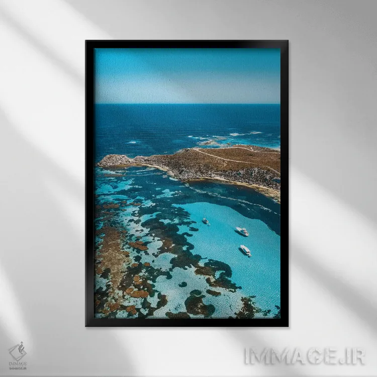 تابلو دکوراتیو خلیج فیروزه ای در جزیره راتنست اثر جیمز وودیکا - نمای قابدار مشکی