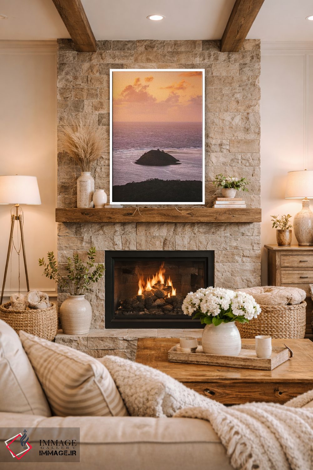 تابلو دکوراتیو رنگ های غروب بر فراز اقیانوس و جزیره اثر جیمز وودیکا - D1W