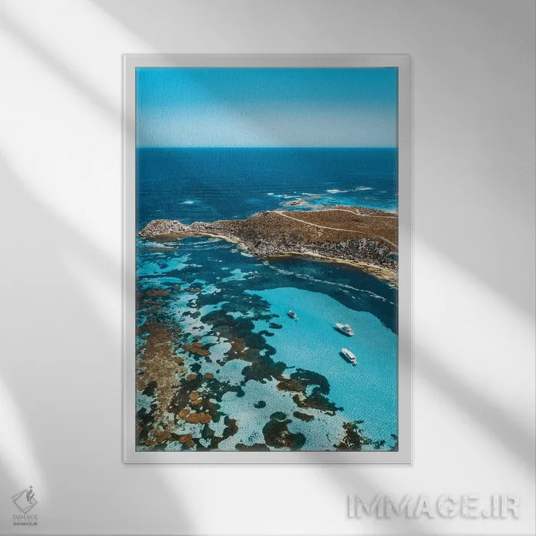 تابلو دکوراتیو خلیج فیروزه ای در جزیره راتنست اثر جیمز وودیکا - نمای قابدار سفید