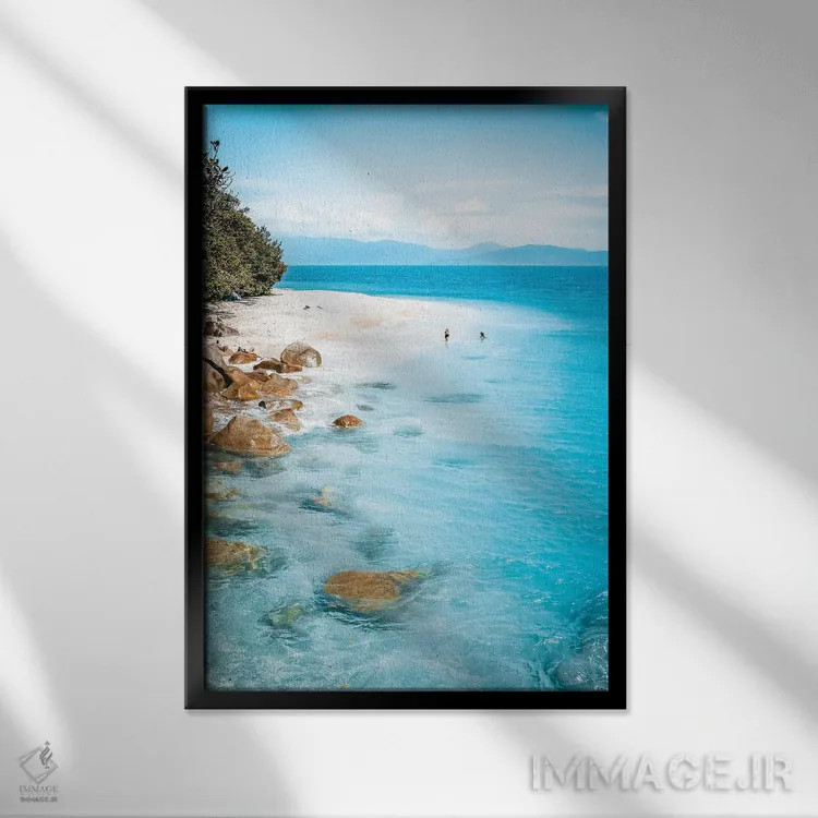 تابلو دکوراتیو ساحل جزیره گرمسیری اثر جیمز وودیکا - نمای قابدار مشکی