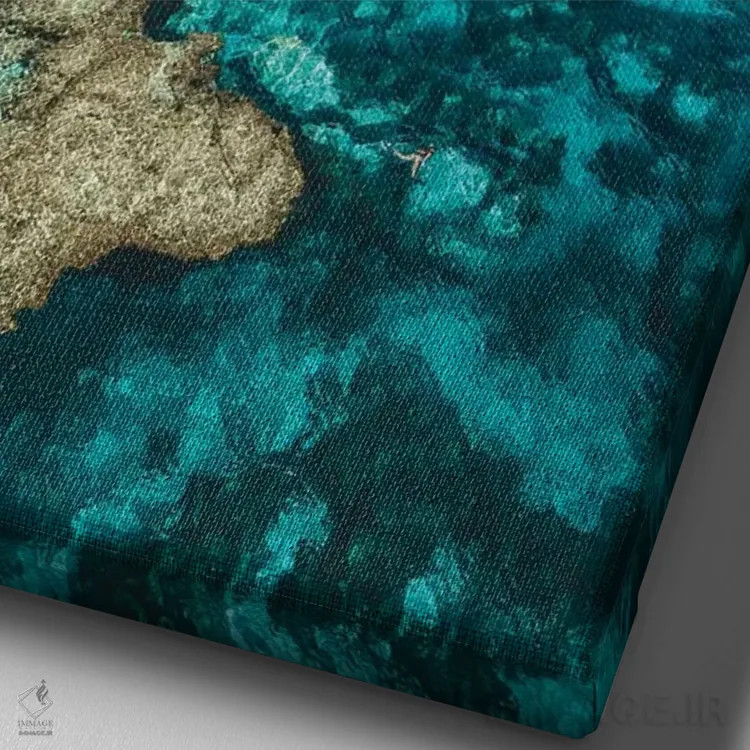 تابلو دکوراتیو نمای هوایی ساحل صخره مرجانی فیروزه ای اثر جیمز وودیکا - نمای نزدیک بافت بوم