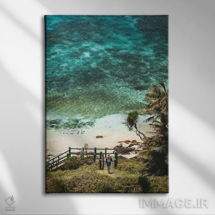 تابلو دکوراتیو قدم زن در ساحل بکر و دنج اثر جیمز وودیکا - نمای روبهرو روی دیوار