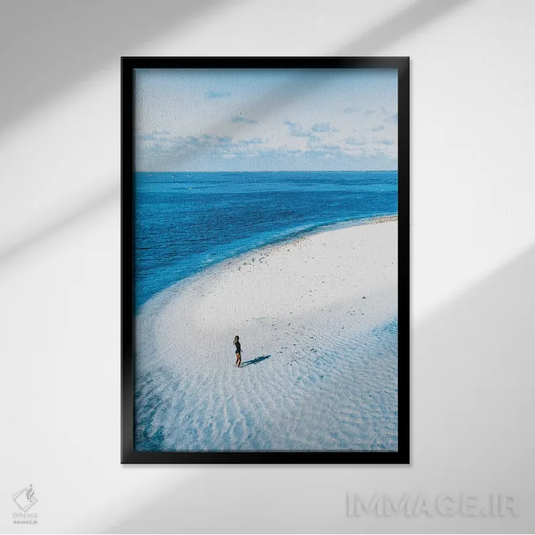 تابلو دکوراتیو دختر تنها در جزیره بهشتی خلوت اثر جیمز وودیکا - نمای قابدار مشکی