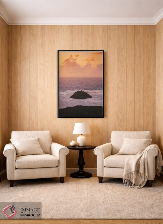 تابلو دکوراتیو رنگ های غروب بر فراز اقیانوس و جزیره اثر جیمز وودیکا - D4B