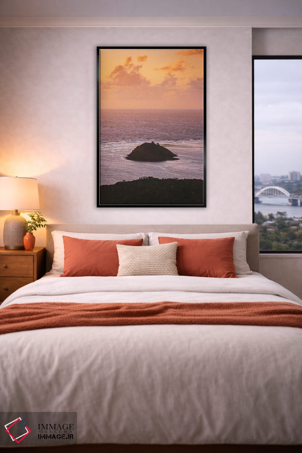 تابلو دکوراتیو رنگ های غروب بر فراز اقیانوس و جزیره اثر جیمز وودیکا - D5B