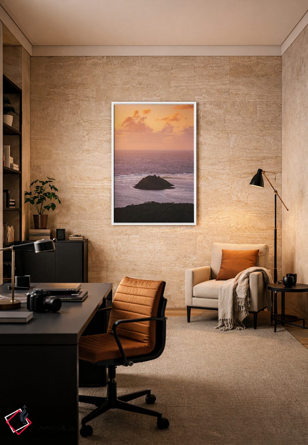 تابلو دکوراتیو رنگ های غروب بر فراز اقیانوس و جزیره اثر جیمز وودیکا - D6W