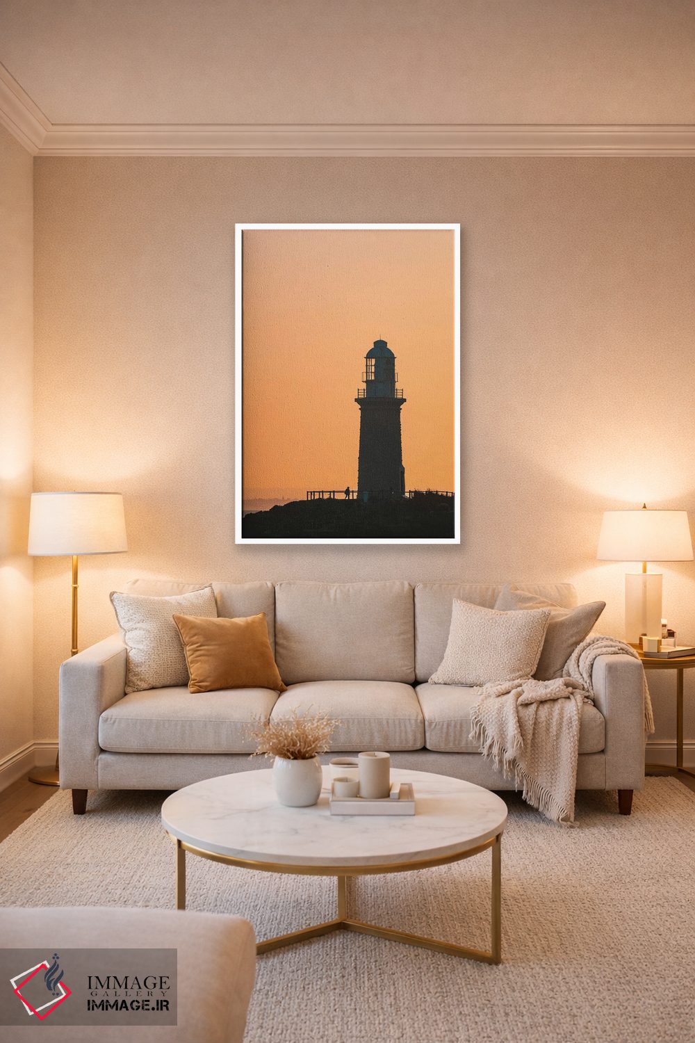تابلو دکوراتیو سیلوئت فانوس دریایی در غروب اثر جیمز وودیکا - D3W