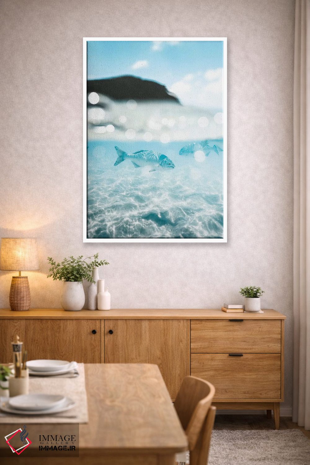 تابلو دکوراتیو عکس دوگانه ی زیر و روی آب از ماهی ها اثر جیمز وودیکا - D3W