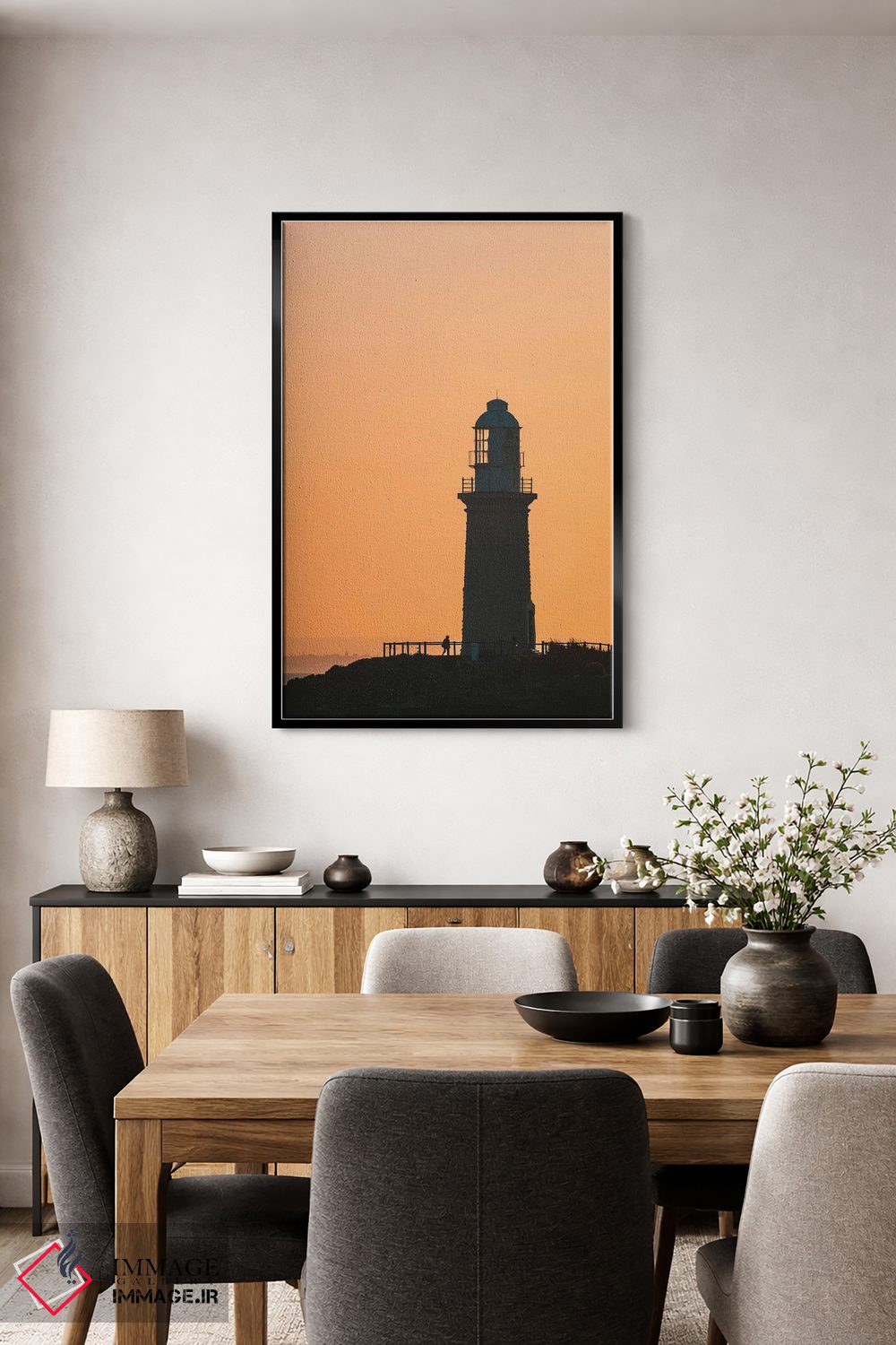 تابلو دکوراتیو سیلوئت فانوس دریایی در غروب اثر جیمز وودیکا - D4B