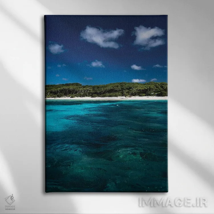 تابلو دکوراتیو جزیره استرالیایی با آب های آبی اثر جیمز وودیکا - نمای روبهرو روی دیوار