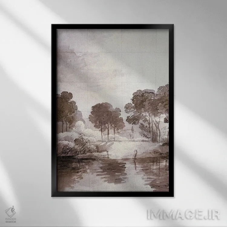 تابلو دکوراتیو حوض پاییزی ۱ اثر جکی ون توبل - نمای قابدار مشکی