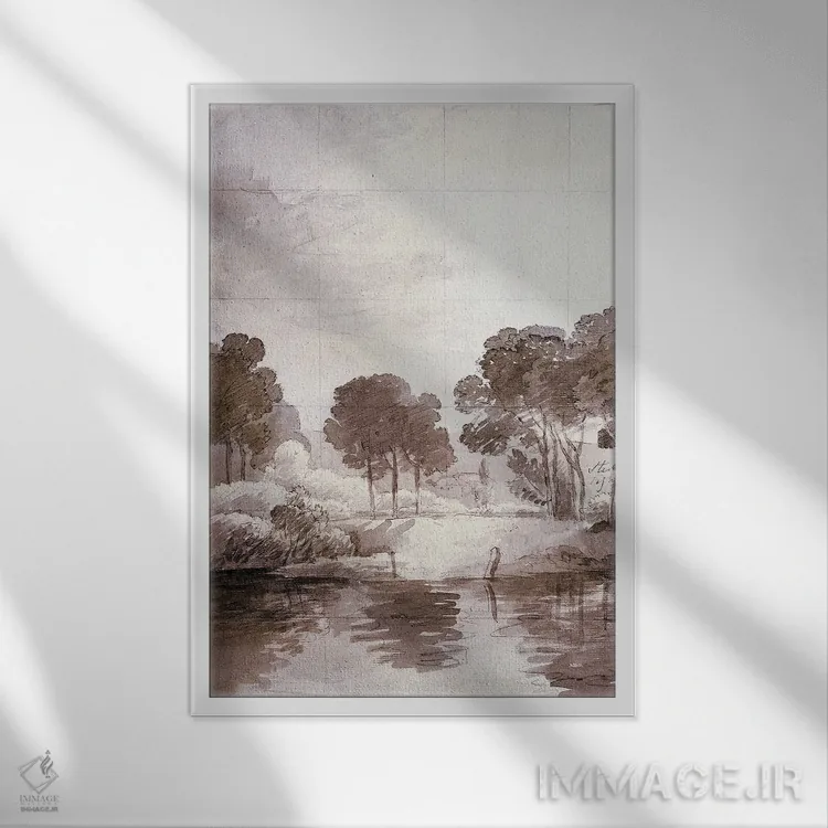 تابلو دکوراتیو حوض پاییزی ۱ اثر جکی ون توبل - نمای قابدار سفید