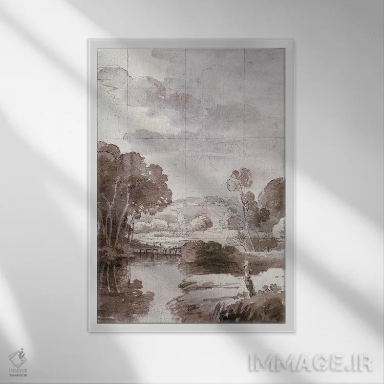 تابلو دکوراتیو حوض پاییزی ۲ اثر جکی ون توبل - نمای قابدار سفید