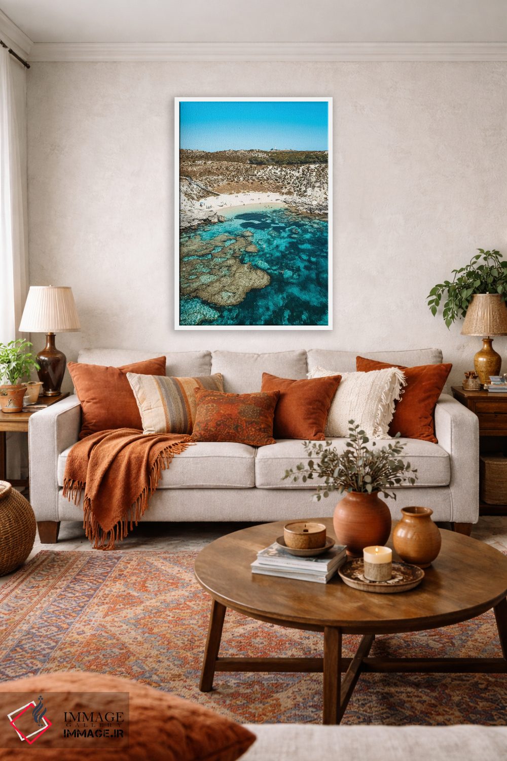 تابلو دکوراتیو نمای هوایی ساحل صخره مرجانی فیروزه ای اثر جیمز وودیکا - D1W