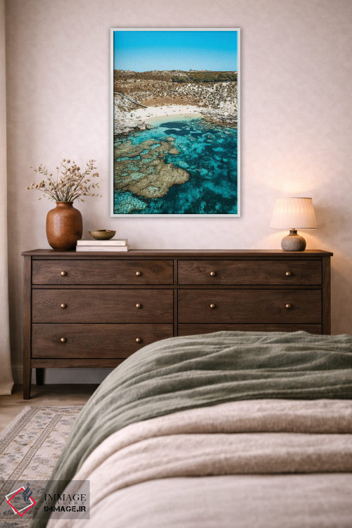 تابلو دکوراتیو نمای هوایی ساحل صخره مرجانی فیروزه ای اثر جیمز وودیکا - D2W