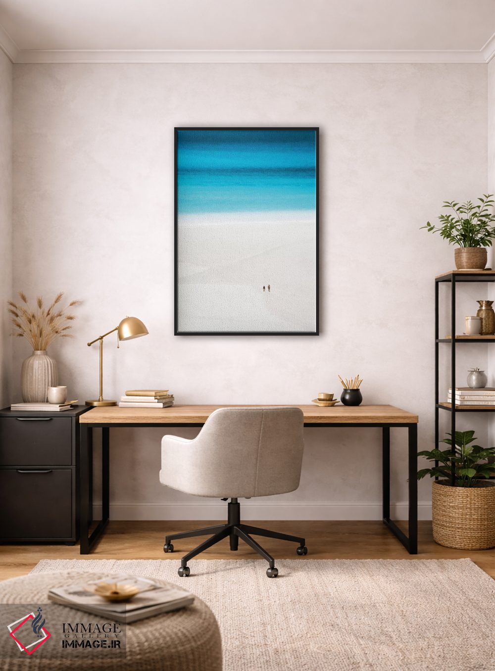 تابلو دکوراتیو پیاده روی زوج در ساحل سفید و دنج اثر جیمز وودیکا - D4B