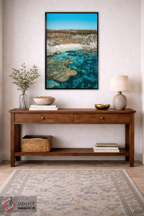 تابلو دکوراتیو نمای هوایی ساحل صخره مرجانی فیروزه ای اثر جیمز وودیکا - D4B