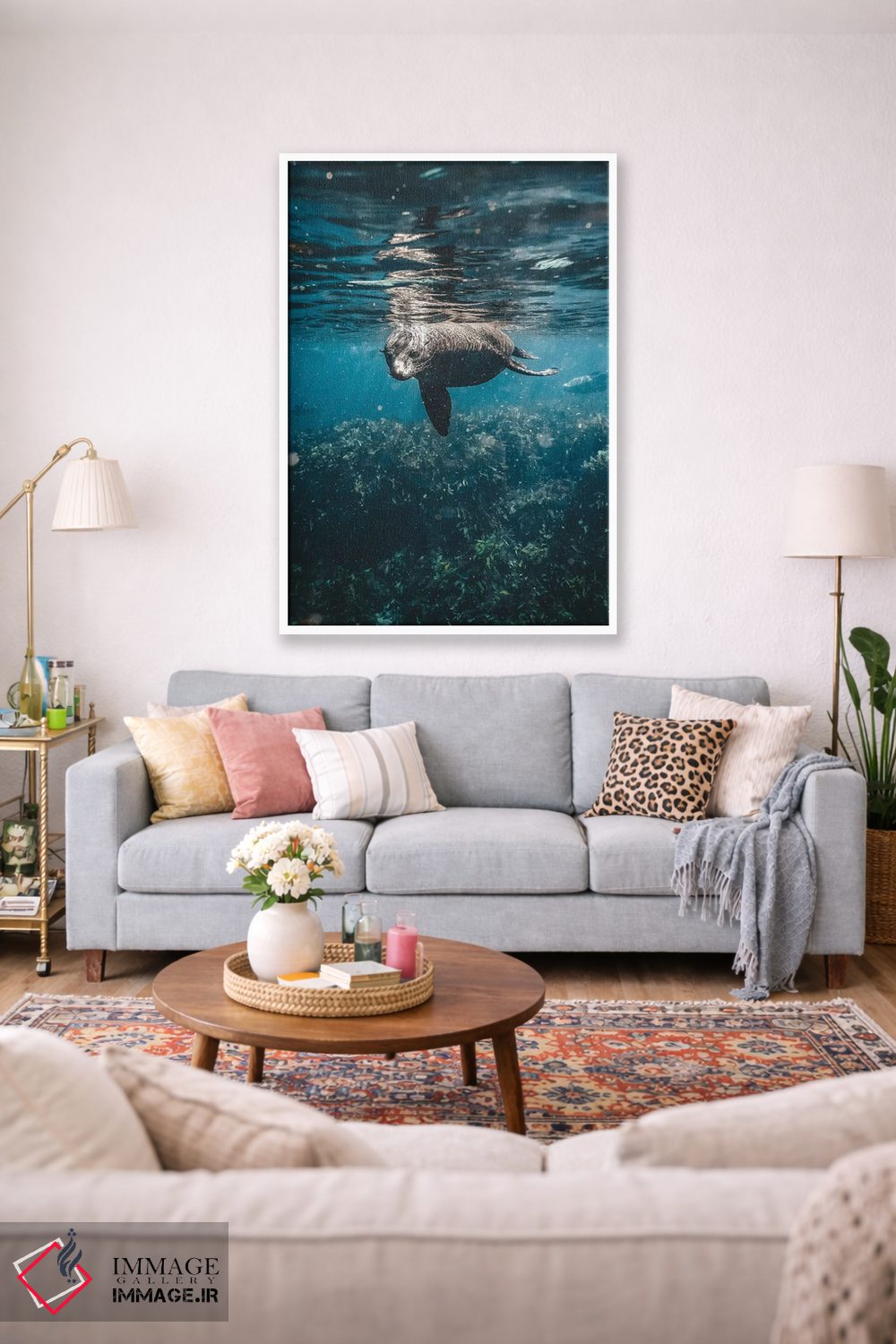 تابلو دکوراتیو شیر دریایی کنجکاو زیر آب اثر جیمز وودیکا - D1W