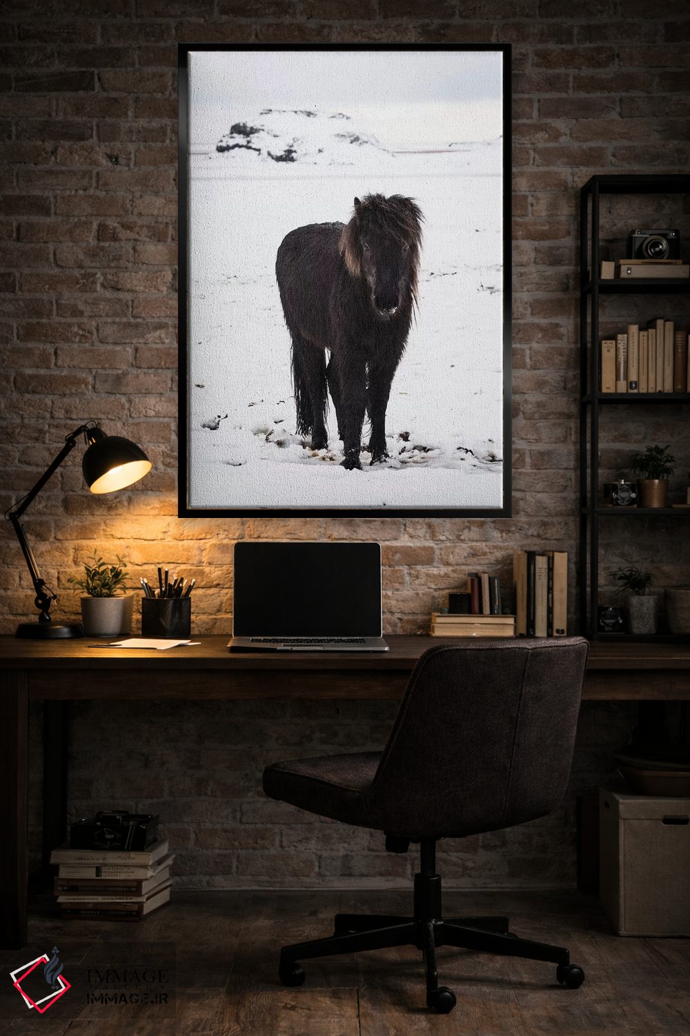 تابلو دکوراتیو اسبچه ایسلندی در برف زمستانی اثر جیمز وودیکا - D4B