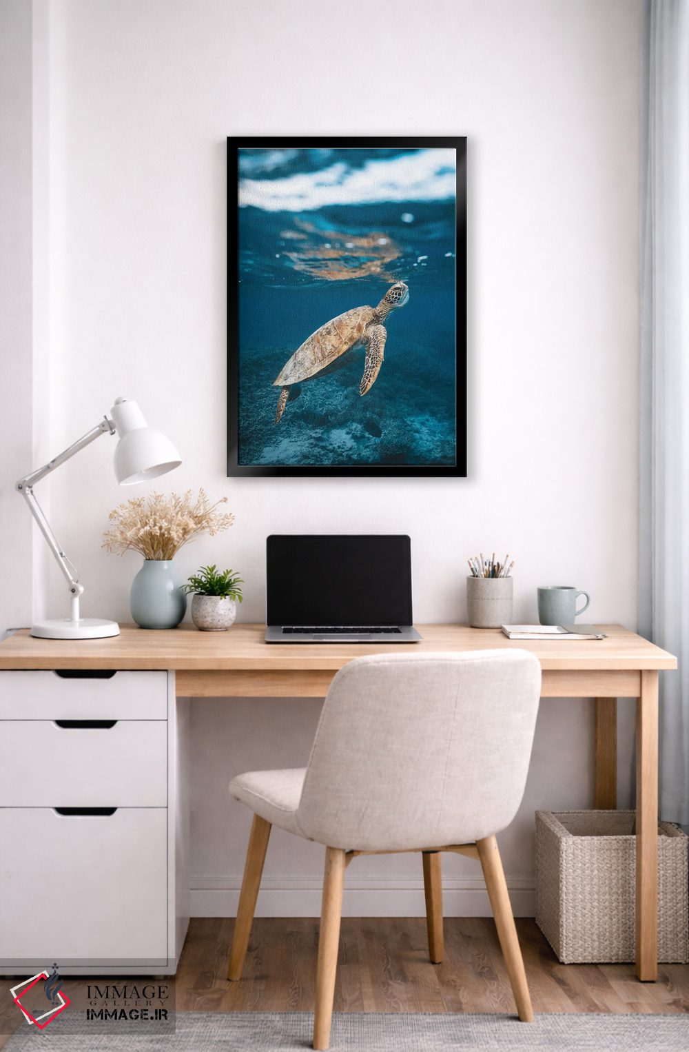 تابلو دکوراتیو لاک پشت دیواره بزرگ مرجانی زیر آب اثر جیمز وودیکا - D6B