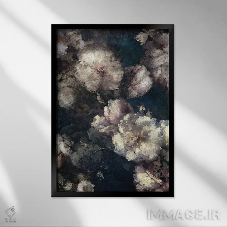 تابلو انتزاعی خیال پردازی گیاهی اثر جکی ون توبل - نمای قابدار مشکی