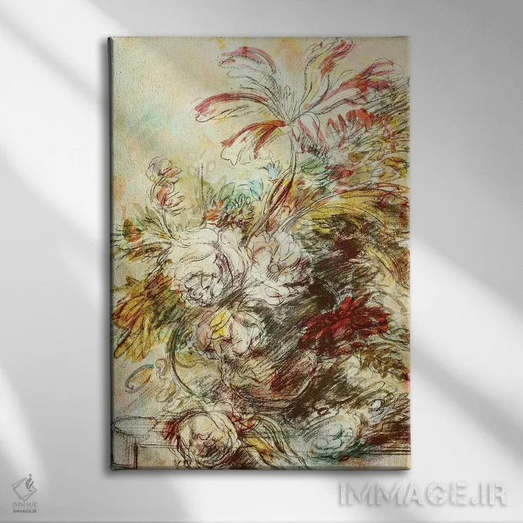 تابلو انتزاعی آبستره هلندی اثر جکی ون توبل - نمای روبهرو روی دیوار