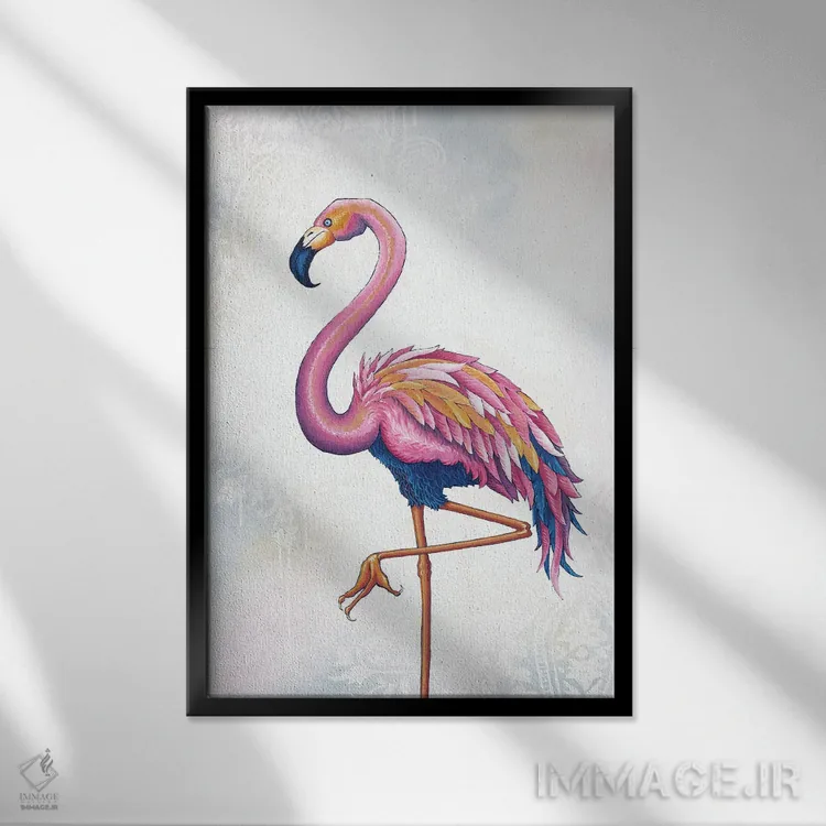 تابلو دکوراتیو فلامینگو اثر جکی ون توبل - نمای قابدار مشکی