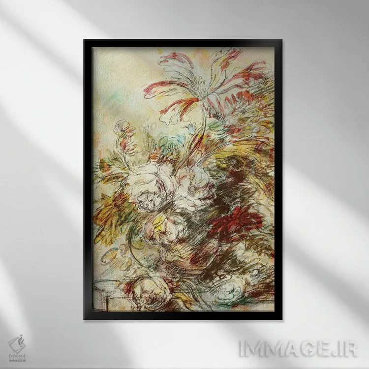 تابلو انتزاعی آبستره هلندی اثر جکی ون توبل - نمای قابدار مشکی