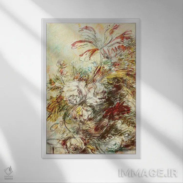 تابلو انتزاعی آبستره هلندی اثر جکی ون توبل - نمای قابدار سفید