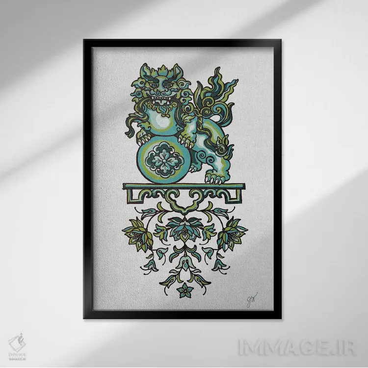 تابلو دکوراتیو پودل فو مان I اثر جکی ون توبل - نمای قابدار مشکی