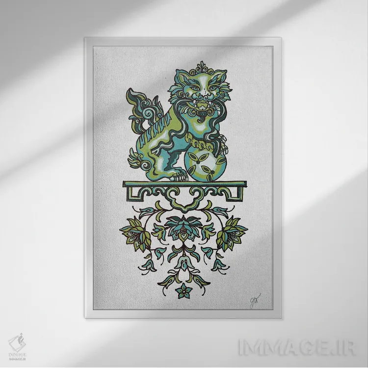 تابلو دکوراتیو پودل فو مان II اثر جکی ون توبل - نمای قابدار سفید