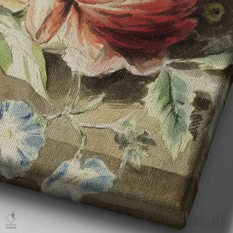 تابلو مدرن گل فروش اثر جکی ون توبل - نمای نزدیک بافت بوم