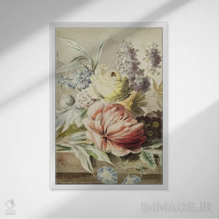 تابلو مدرن گل فروش اثر جکی ون توبل - نمای قابدار سفید