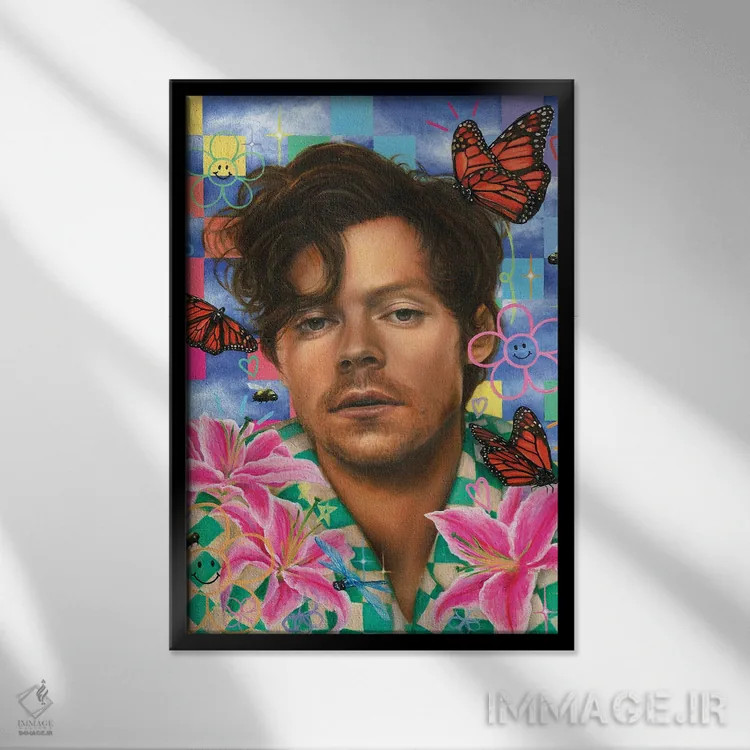 تابلو دکوراتیو هری استایلز اثر جناویو لویی - نمای قابدار مشکی